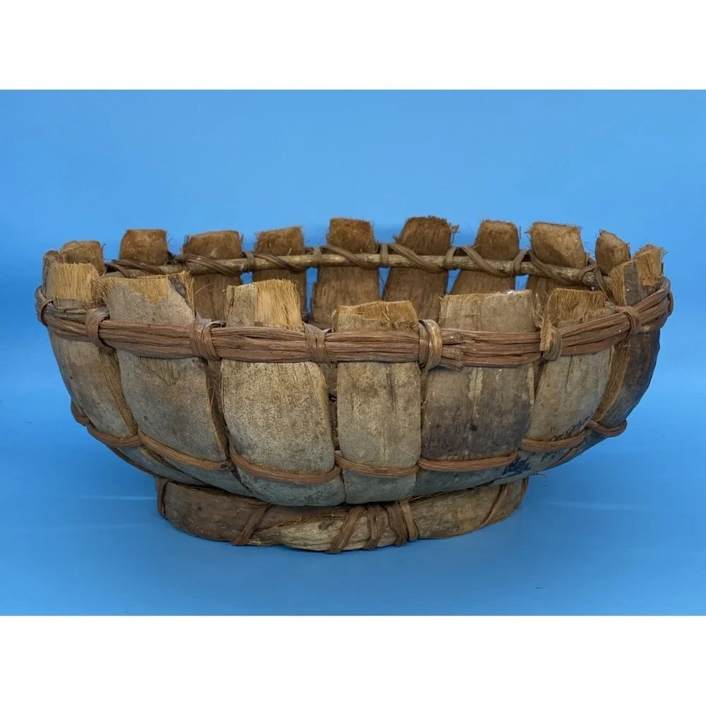Unique Handmade Rustic‎ Coconut Husk & Twig Decorative Basket Bowl